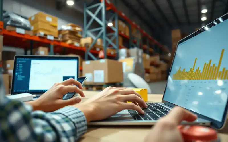 Person arbeitet am Laptop mit Analytics-Dashboard zur Optimierung von Schema Markup für Produkte im E-Commerce