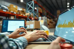 Person arbeitet am Laptop mit Analytics-Dashboard zur Optimierung von Schema Markup für Produkte im E-Commerce