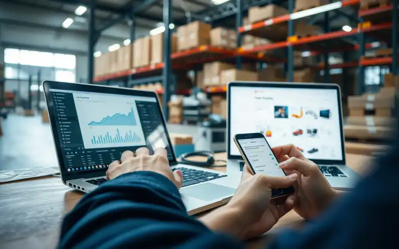 Person arbeitet am Laptop mit Analytics-Dashboard zur Erstellung von Kaufratgebern für SEO und E-Commerce