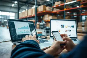 Person arbeitet am Laptop mit Analytics-Dashboard zur Erstellung von Kaufratgebern für SEO und E-Commerce