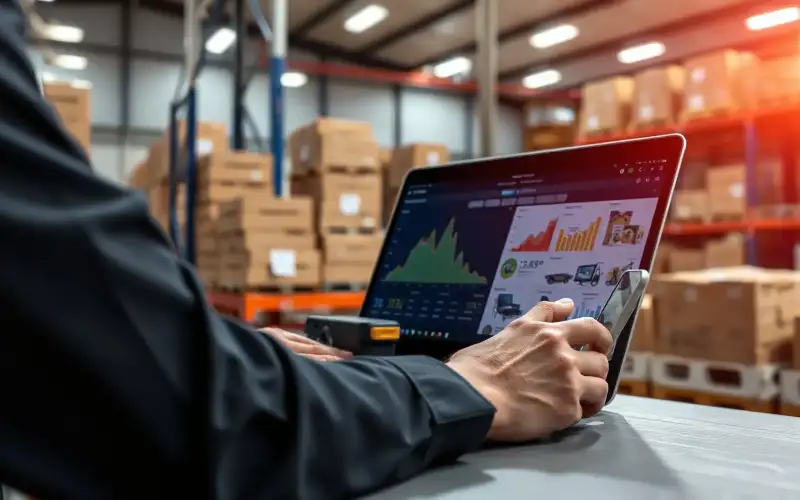 Person arbeitet am Laptop mit SEO-Analytics-Dashboard für Produkttitel-Optimierung 2026