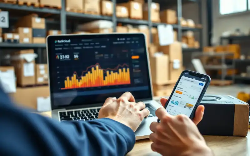 Person arbeitet am Laptop mit Analytics-Dashboard und Backlink-Daten für SEO-Optimierung im E-Commerce