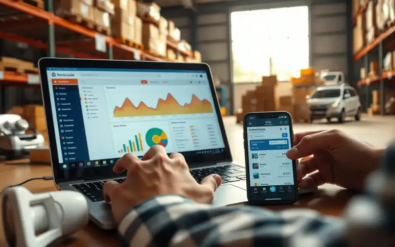 Person arbeitet am Laptop und optimiert technisches SEO für Shopify und WooCommerce mit modernem Setup