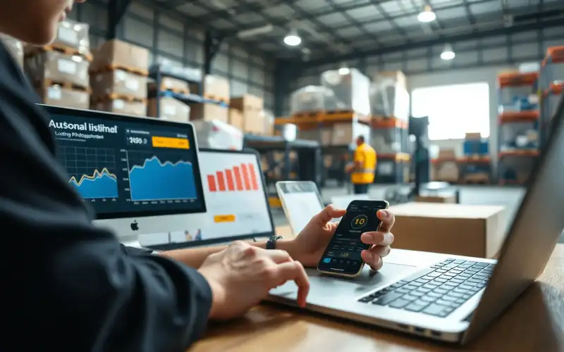 Person arbeitet am Laptop mit Analytics-Dashboard zur Optimierung von Amazon-Listings in natürlicher Umgebung