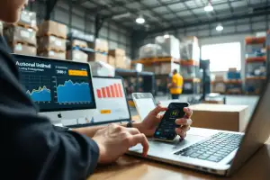 Person arbeitet am Laptop mit Analytics-Dashboard zur Optimierung von Amazon-Listings in natürlicher Umgebung