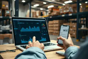 Person arbeitet am Laptop mit Analytics-Dashboard und analysiert SEO-Daten und E-Commerce-Kennzahlen