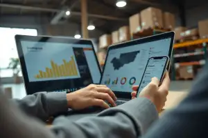 Person arbeitet am Laptop mit Analytics-Dashboard – datengetriebene SEO-Analyse für E-Commerce und Online-Marketing