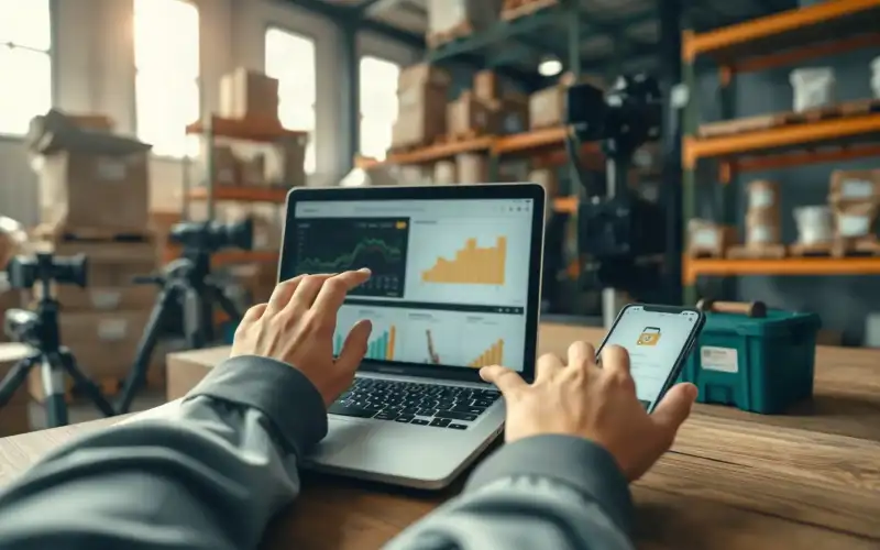 Person arbeitet am Laptop mit Analytics-Dashboard zur Optimierung von Produktseiten im E-Commerce