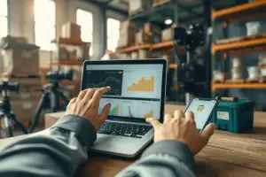 Person arbeitet am Laptop mit Analytics-Dashboard zur Optimierung von Produktseiten im E-Commerce