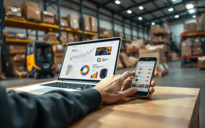 Person arbeitet am Laptop mit Analytics-Dashboard und Produktdaten für E-Commerce-SEO-Optimierung