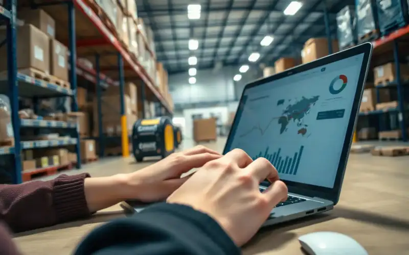 Person arbeitet am Laptop mit Analytics-Dashboard zur Analyse kanonischer URLs im Online-Shop