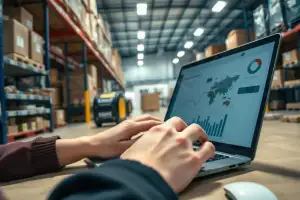 Person arbeitet am Laptop mit Analytics-Dashboard zur Analyse kanonischer URLs im Online-Shop