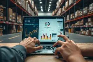 Person arbeitet am Laptop mit Analytics-Dashboard und wertet SEO-Daten aus