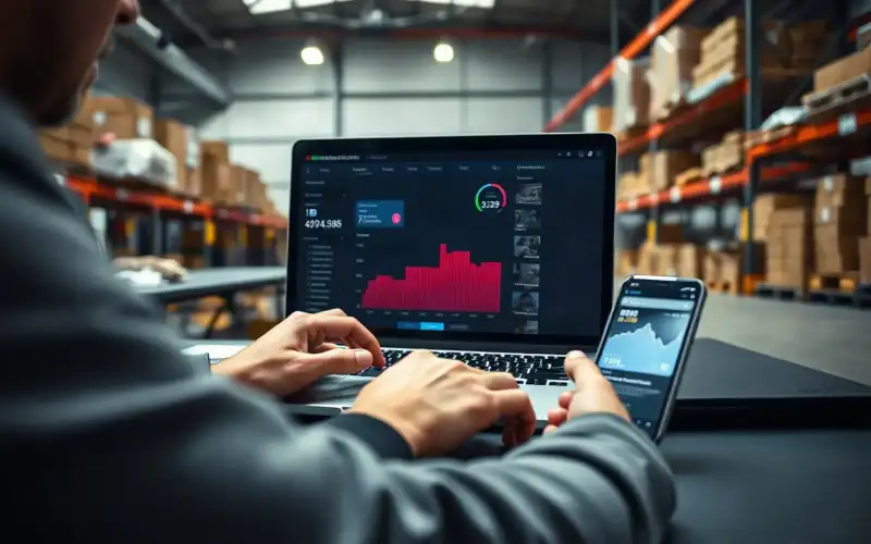 Person arbeitet am Laptop mit Analytics-Dashboard zur SEO-Optimierung von Produktbildern im professionellen Umfeld